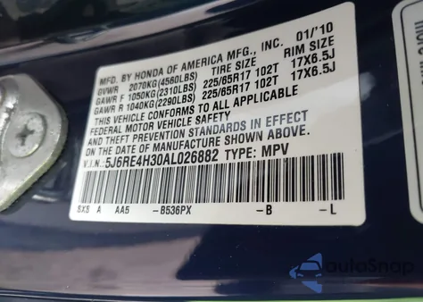 2010 Honda Cr-V Lx from USA, damaged, VIN 5J6RE4H30AL026882